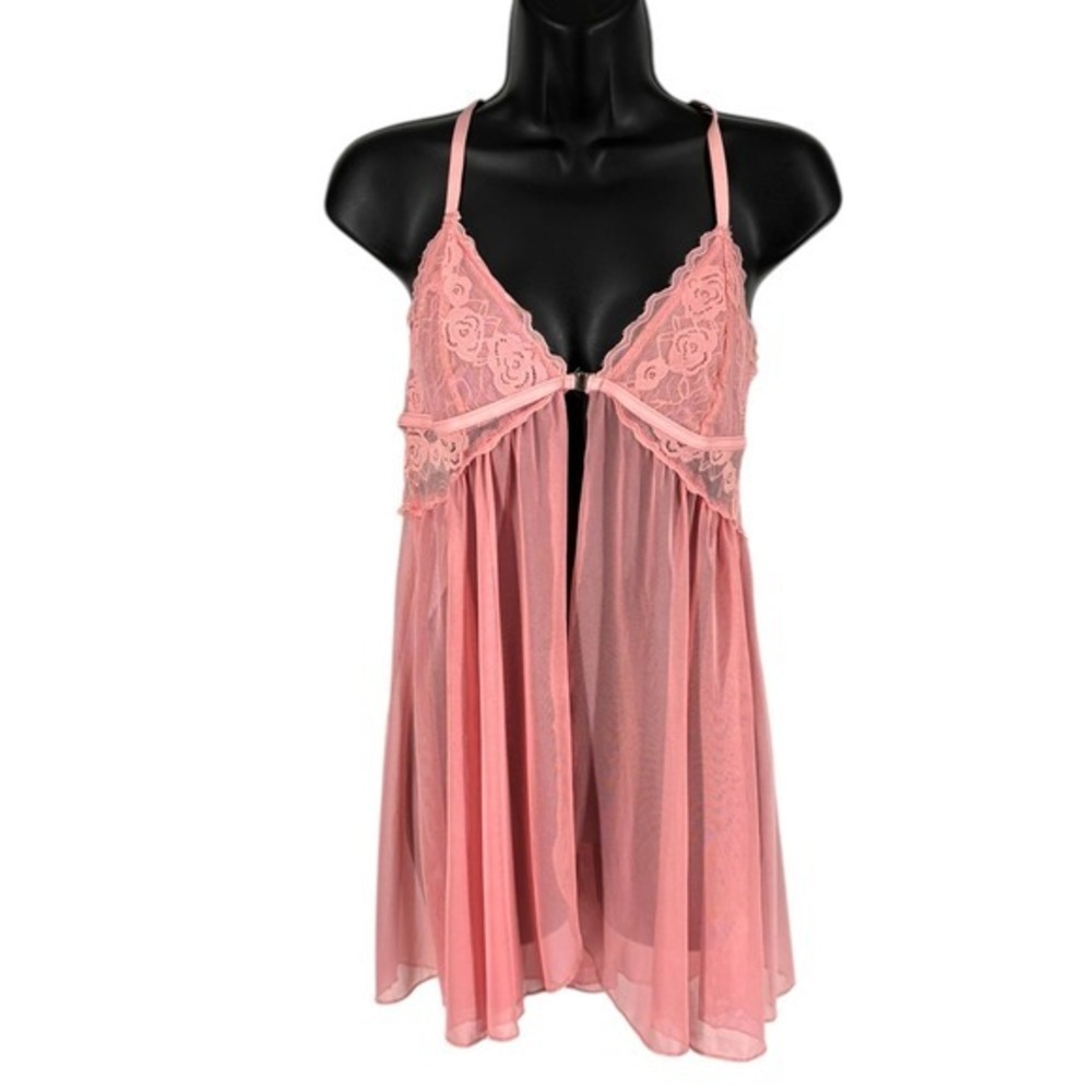 Pink Lace Trim Babydoll Chemise Lingerie Chemise Slip Dress Size L